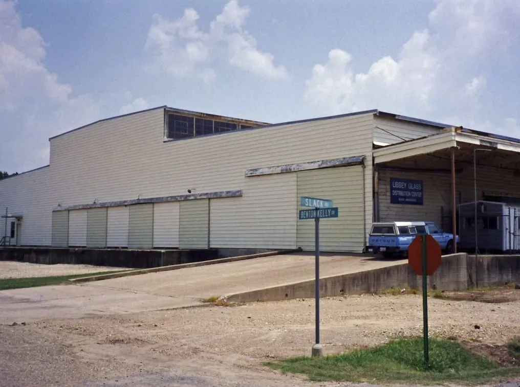 Years before us: the warehouse at the corner of Slack and Benton Kelly, with a Libbey Glass sign by the loading dock.